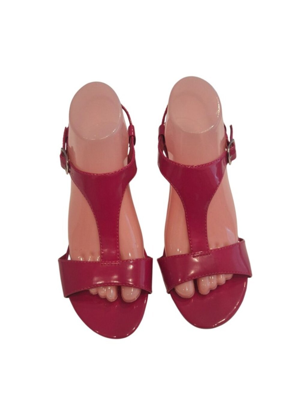 Predictions Womens 8W Hot Pink Patent T Strap Wedge Sandals Y2K Barbiecore